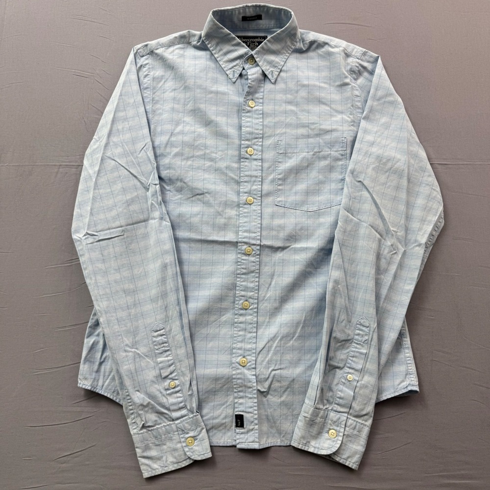 Abercrombie & Fitch Mens Muscle Fit Plaid Button Down Shirt Blue Medium M Cotton